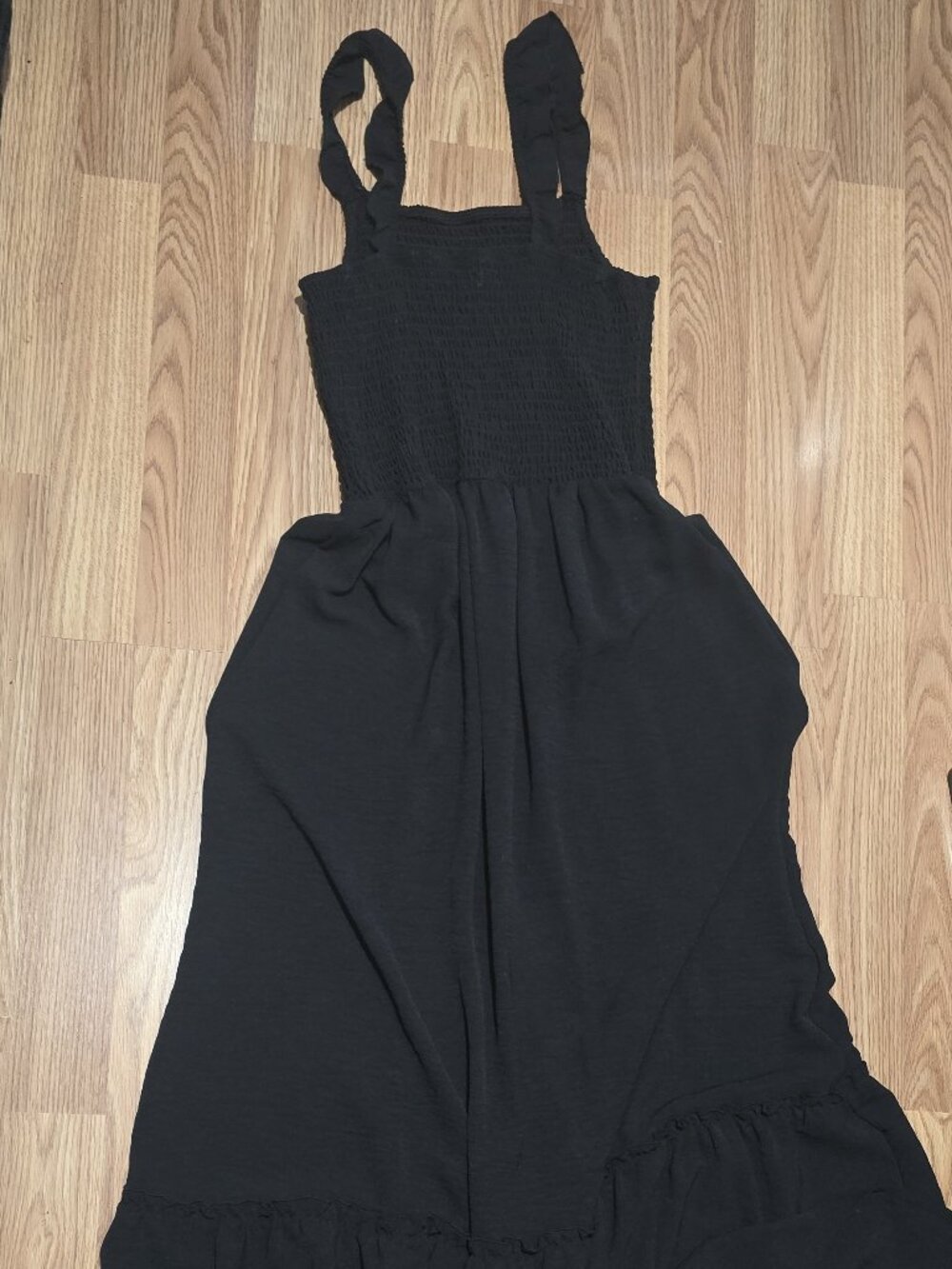 Coco and Shay Black Maxi Dress Sleeveless Ruffle Tier Hem Flowy Summer Cottage